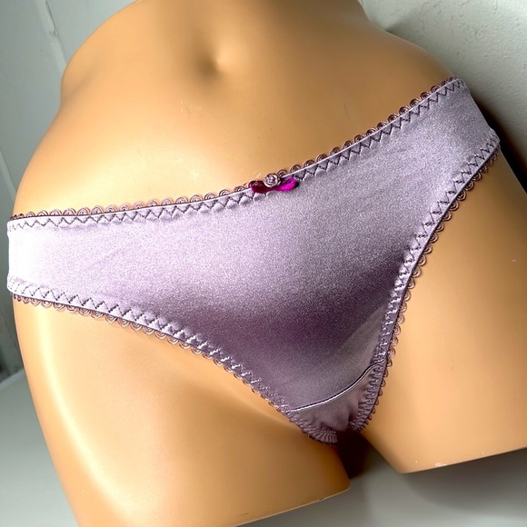 IZA Silky Satin & Lace Stretchy Lavender Purple Cheekini‎ Brazilian Almost Thong - Picture 13 of 17